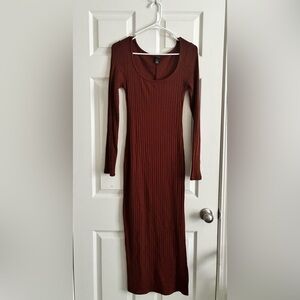 Brown Ribbed Long Sleeve Dress from Target